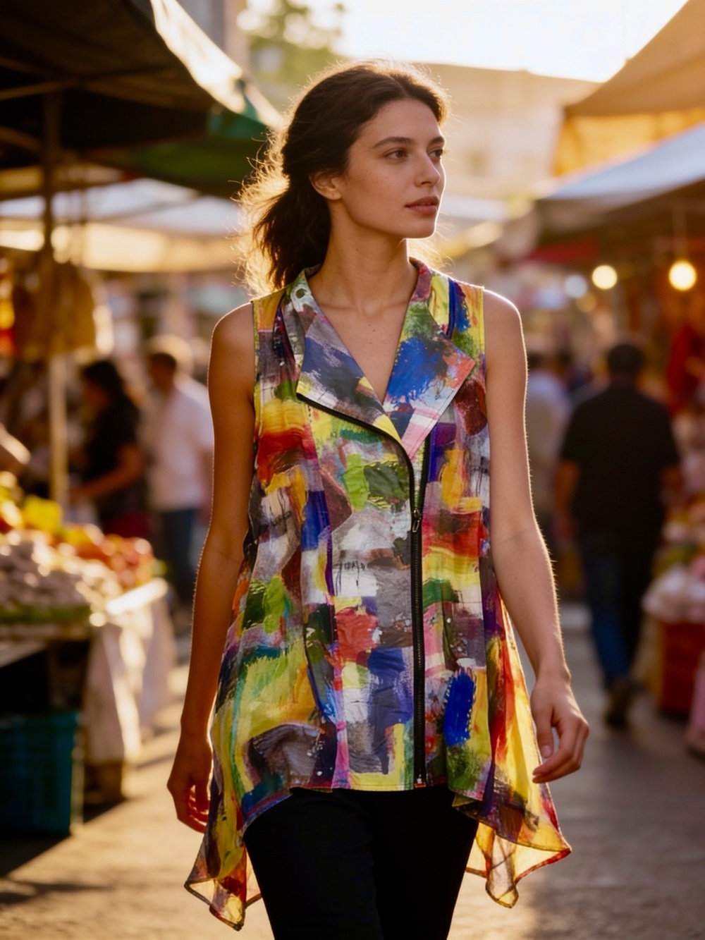 Radzoli Abstract Sleeveless Asymmetric Vest Top - Sheer